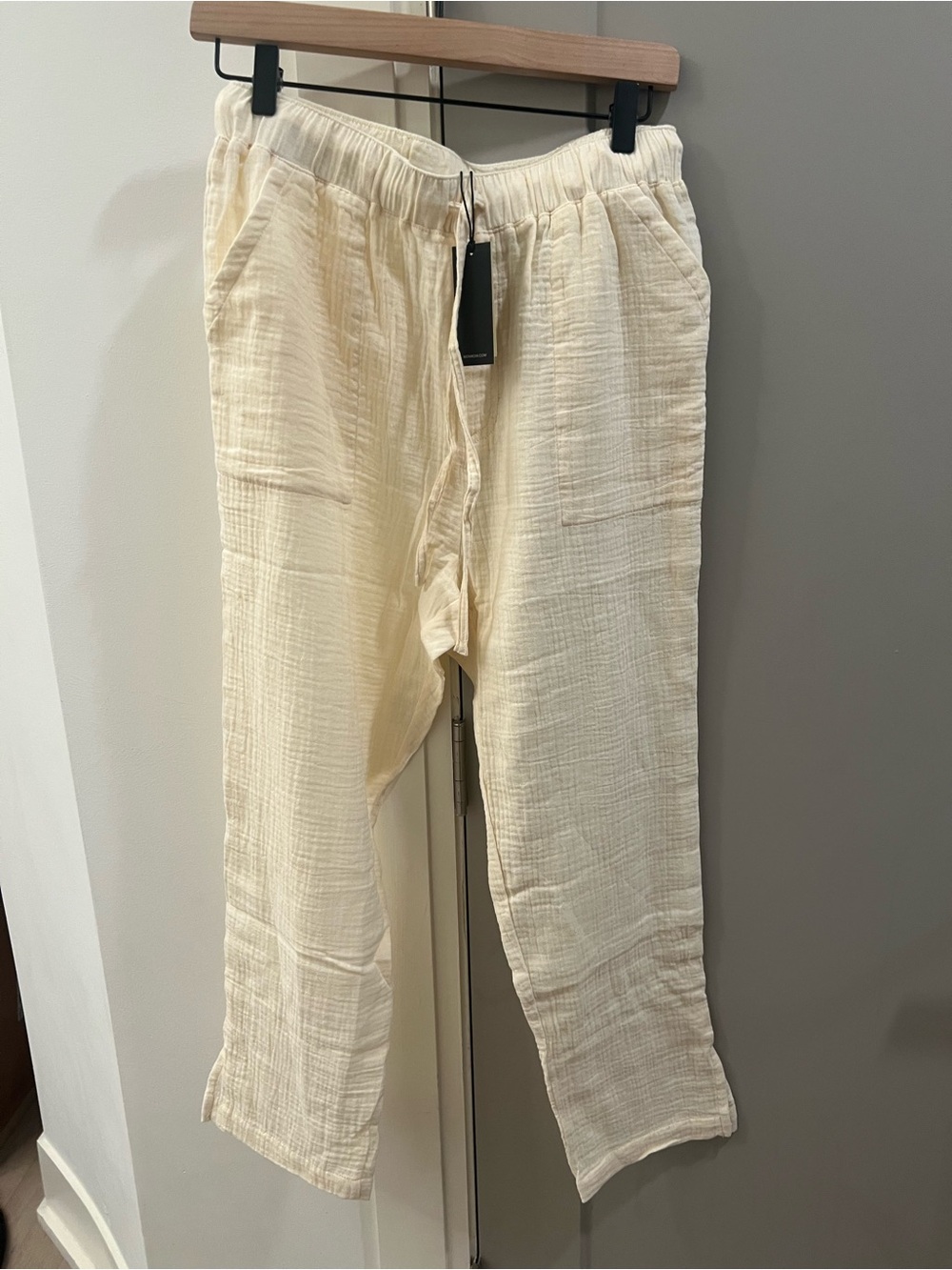 NWT Lightweight Cream Gauze Drawstring Pants *flaw present*